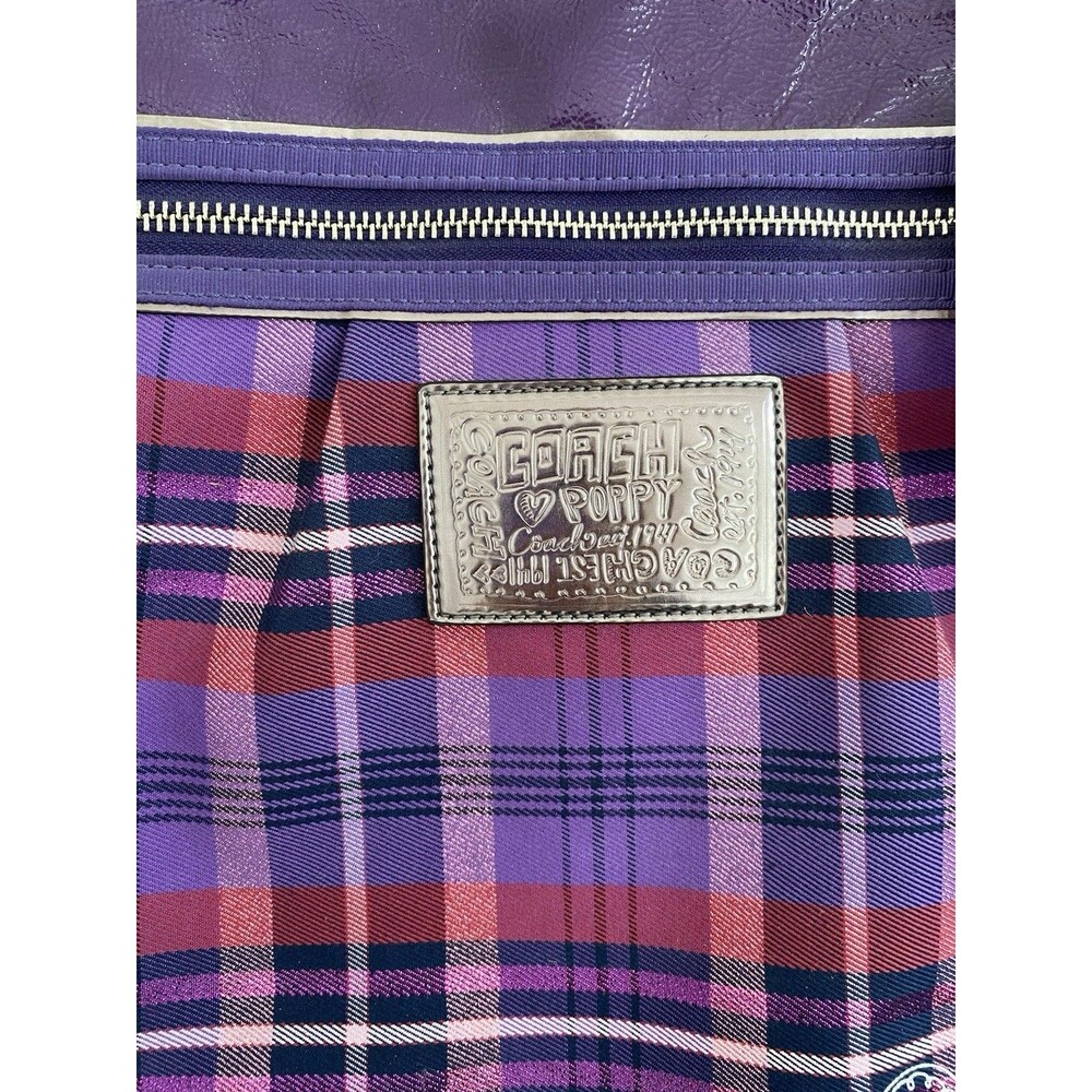 Large Rare Coach Poppy Y2K Purple Tartan Plaid Glam Tote Shoulder Bag - Picture 5 of 12